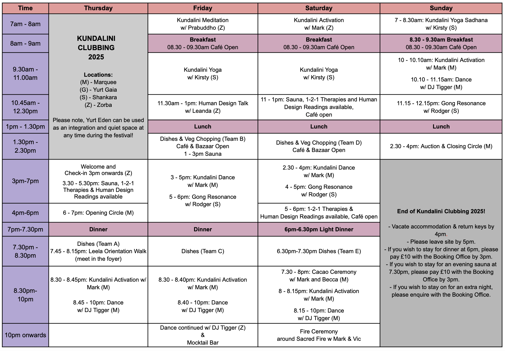 schedule-kundalini clubbing